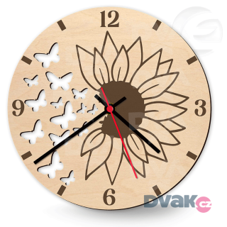 Dřevěné nástěnné hodiny - Slunečnice s motýli