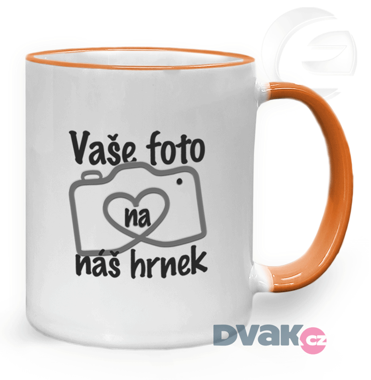 Hrnek bílo/oranžový s potiskem